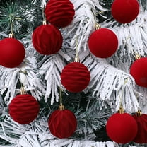 Tunhigl 12-Pack Vintage Flocked Christmas Ornaments, Plush Velvet Hanging Balls, Festive Tree Decorations for Holiday, Xmas, Window & Home Decor, Soft Non-Breakable Balls Wine Red