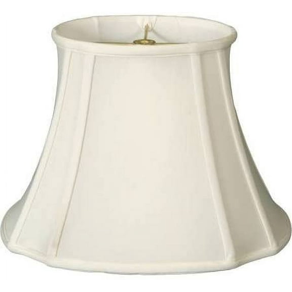 White Shantung Silk 13 Inch Scalloped Cut Corner Lampshade with Matching Harp and Finial