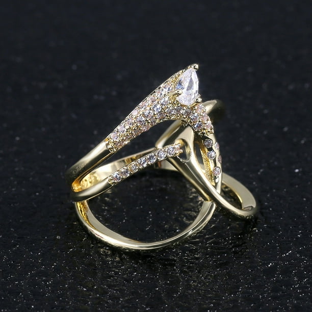 Anillo geométrico de zircon con gota de agua personalizado en oro claro - Joyería de plata esterlina estilo punk para mujeres