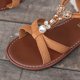 thumbnail image 5 of Zapatos Negros de las Mujeres de Tacón Bajo Tamaño Mayor Primavera/Verano de Moda Cómodos Elásticos con Perlas Estilo Étnico Sandalias, Zapatos Negros Tacones, 5 of 9