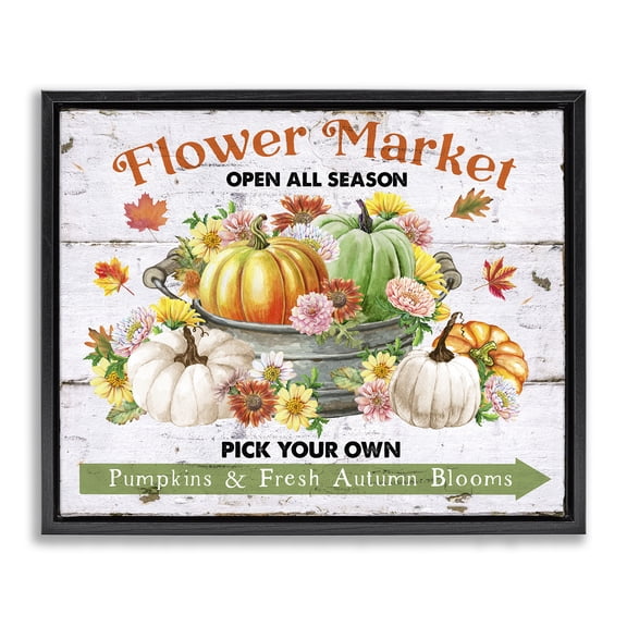 Stupell Industries Pick Your Own Fall Market Plants & Flowers Painting Black Floater Framed Canvas Art Print Wall Art, 21 x 17