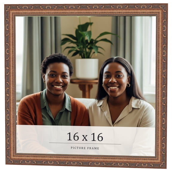 16x16 Frame Gold Solid Wood Picture Frame Width 1.25 Inches, Interior Frame Depth 0.375 Inches,