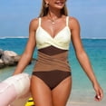 thumbnail image 4 of Yammkia Swimsuit One Piece Women's One Piece Swimsuit Sports Adjustable Strap Bathing Suit Color Block Ribbed High Cut Swimsuits(Coffee,S), 4 of 5