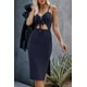 thumbnail image 4 of Correa de algodón sexy para mujer Trajes con cuello en V profundo Vestido de color sólido Crop Top High Split Maxi vestidos, azul (m) Feliz Sencillez, 4 of 5