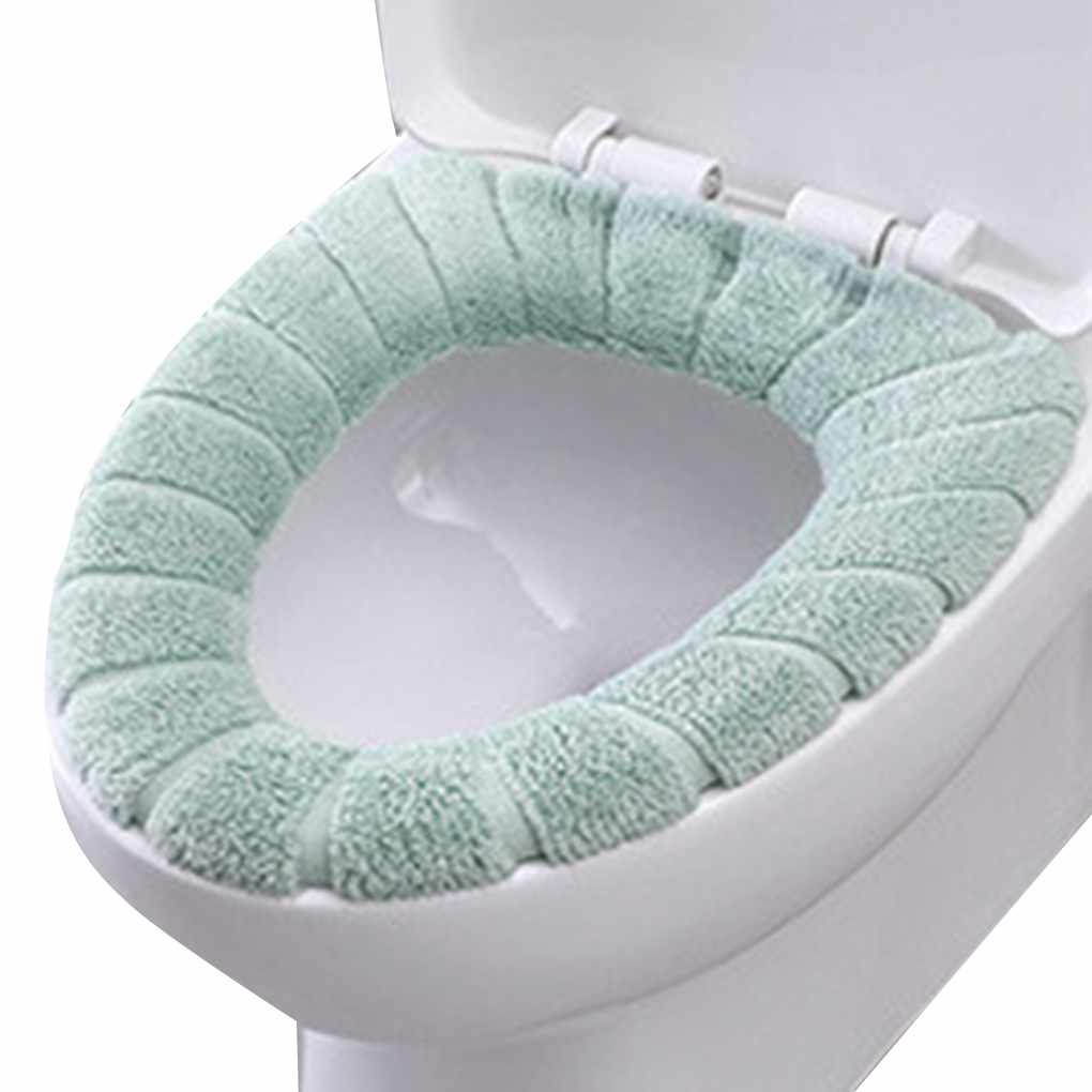 Grey 1pcs Bathroom Soft Thicker Universal Warmer Stretchable Washable Cloth Toilet Seat Cover Pads