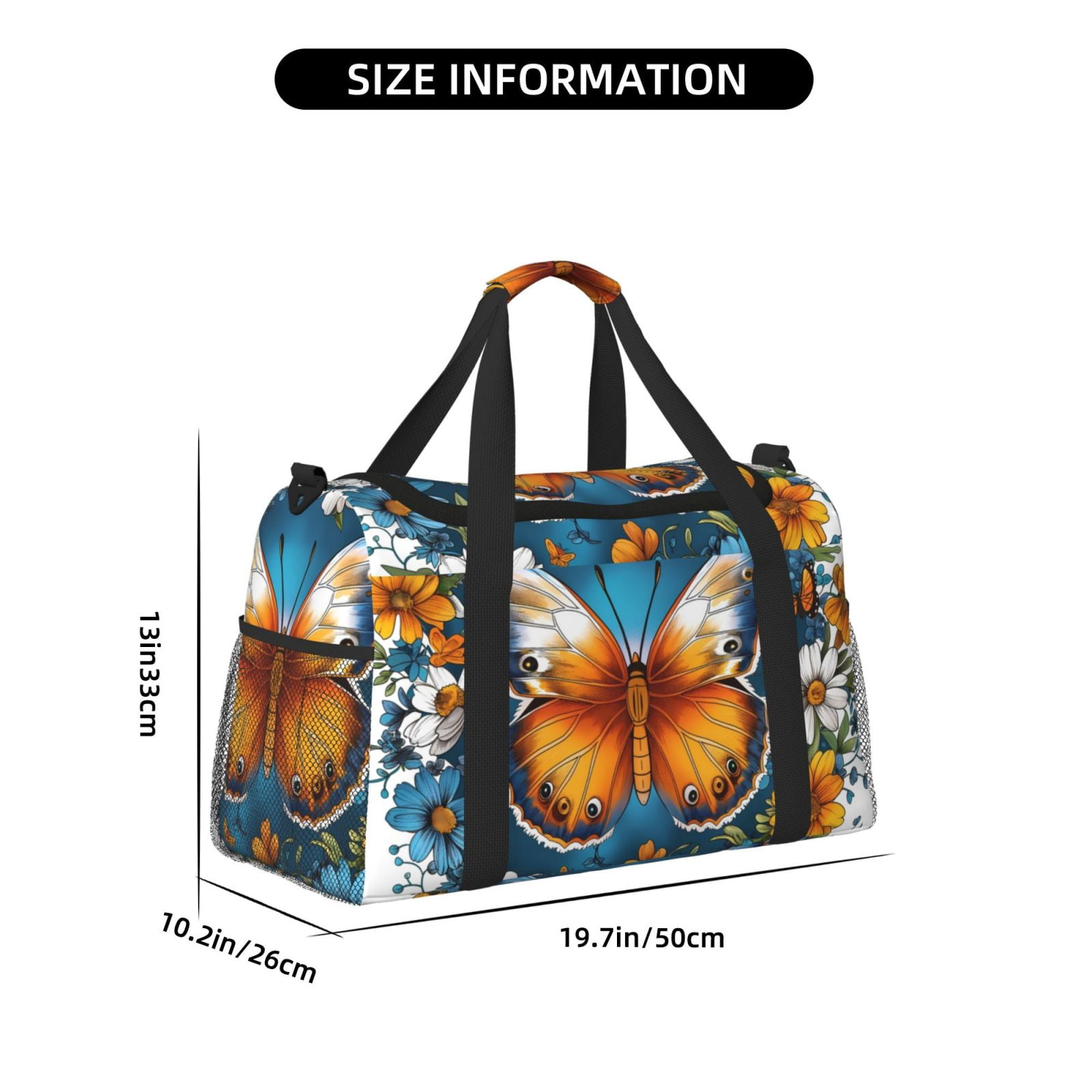 Fuzoiu Spring Butterfly Flowers Print Travel Duffle Bag,Carry On Tote Bags,Duffel Bag,Sport Gym Bag, Hospital Bag for Labor and Delivery, Overnight Bag,Luggage Bag