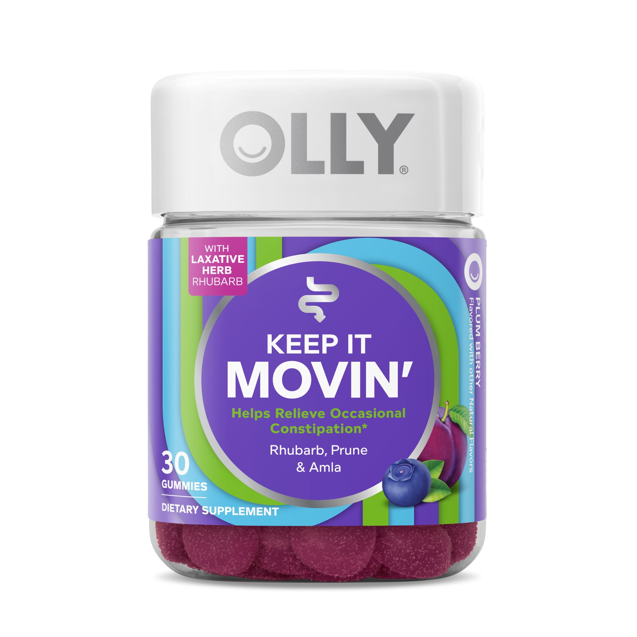 OLLY Keep it Movin, Occasional Constipation Gummy Supplement, Laxative Herb Rhubarb, 30 Count