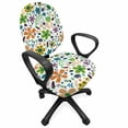 thumbnail image 1 of Flower Office Chair Slipcover, Pointy Petals and Circular Shapes Flower Elements Pattern on Plain Backdrop, Protective Stretch Decorative Fabric Cover, Standard Size, White Multicolor, by Ambesonne, 1 of 5