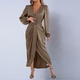 thumbnail image 4 of Elvqul Womens High-Low Dresses Pullover V Neck Dresses Summer Khaki Side Splits Asymmetrical Tunic Plain A-Line Dresses for, 4 of 7