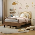 thumbnail image 2 of Twin/Twin XL Bed Frame, Upholstered Platform Bed Frame with Adjustable Headboard, Wooden Slats Support, No Box Spring Needed, 2 of 7