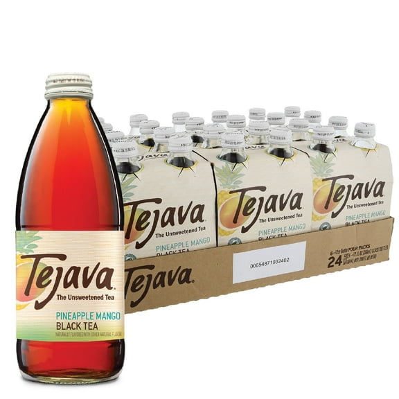 Tejava Pineapple Mango Black Tea, 12 oz 24-Pack Glass, Unsweetened, Ready-to-Drink Premium Iced Tea
