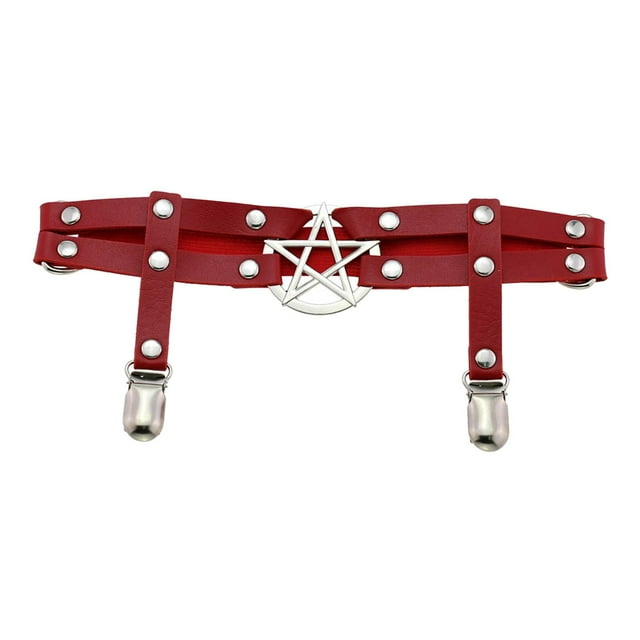 Liguero ajustable con Clips antideslizantes elástico Punk gótico muslo liguero en apariencia de estrella pierna pierna para mujeres , ROJO Macarena Liga de pierna ajustable