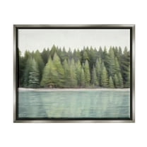 Stupell Industries Woodland Lake Shore Landscape Painting Gray Floater Framed Canvas Art Print Wall Art, 21 x 17