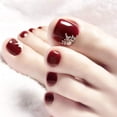 thumbnail image 1 of Apuakthei 24 piezas de uñas postizas para los dedos del pie, color rojo vino brillante con piedras, uñas postizas a presión, pedicura artificial para mujeres y niñas, 1 of 5