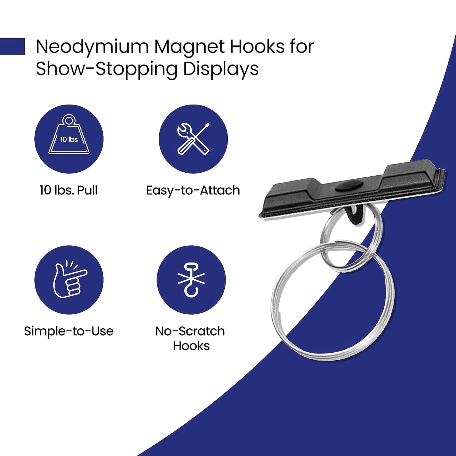 Super ClikMagnet Ceiling Hooks - Strong Magnets To Hang Displays, Signs And More - Magnets With 10 lbs. Pull - Pack Of 10, Black