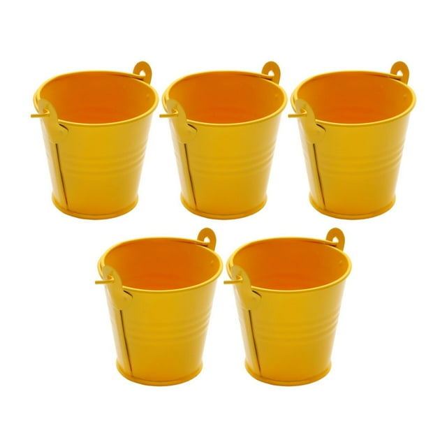 5 cubos de metal galvanizado, cubos de hojalata, jarrones de metal rústicos portátiles para dulces Amarillo