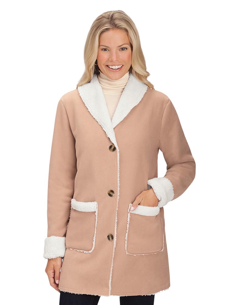 Collections Etc. - Polar Fleece Faux Sherpa Lined Winter Coat - Stylish Plush Jacket - Walmart 