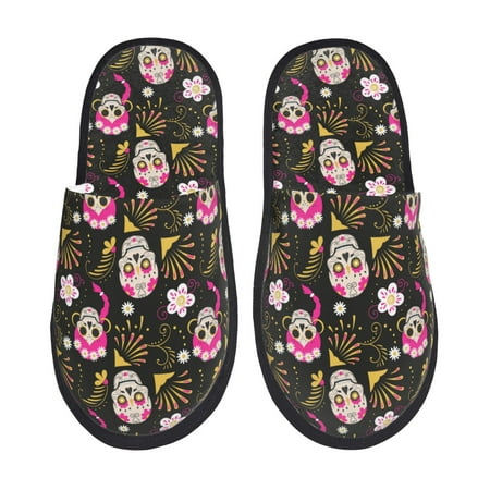 

Honeii Skull Daisy print Slippers Memory Foam House Bedroom Slippers for Women and Men Fuzzy Plush Comfy Faux Fur Lined Slide Shoes-Medium