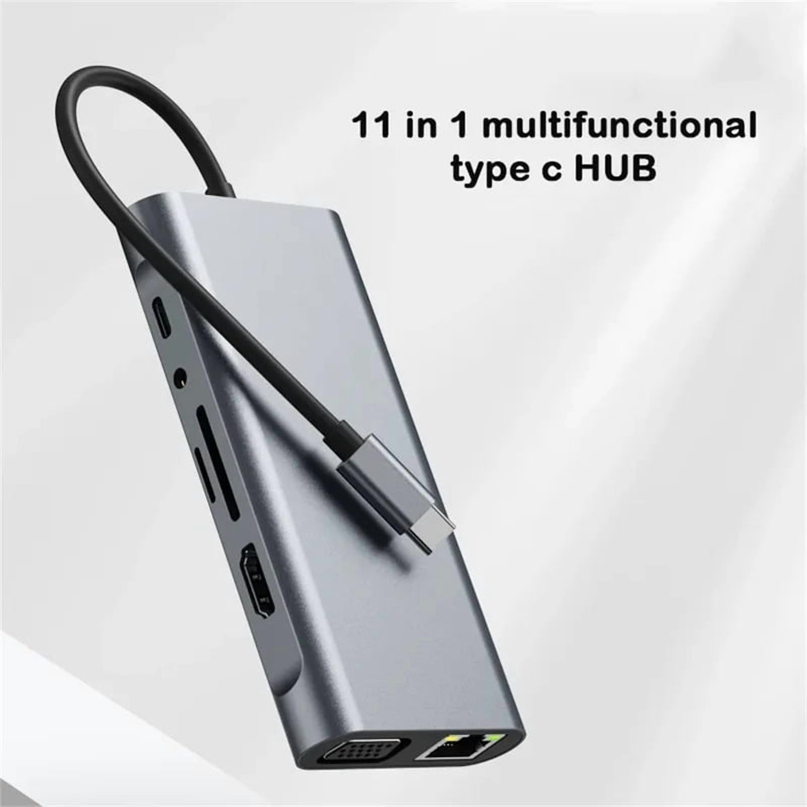 USB C HUB, USB C Adapter 11 in 1 Dongle with 1000Mpbs lan 4K HDMI, VGA, C Type PD, USB3.0, RJ45 Ethernet, SD/TF Card Reader, 3.5mm AUX, Docking Station Compatible