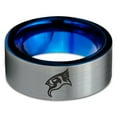 thumbnail image 2 of Tungsten Bird Watching Aves Band Ring 8mm Men Women Comfort Fit Blue Flat Cut Brushed Gray Polished, 2 of 4