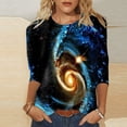 thumbnail image 2 of Women's 3/4 Sleeve Galaxy Starry Sky Printed Round Neck 3/4 Sleeve Top T Shirt Long Sleeve T Shirt Women in A Pack Tee Long Sleeve Women Womens Summer Tops Loose Fit T Shirts Workout Clothes Womens, 2 of 4