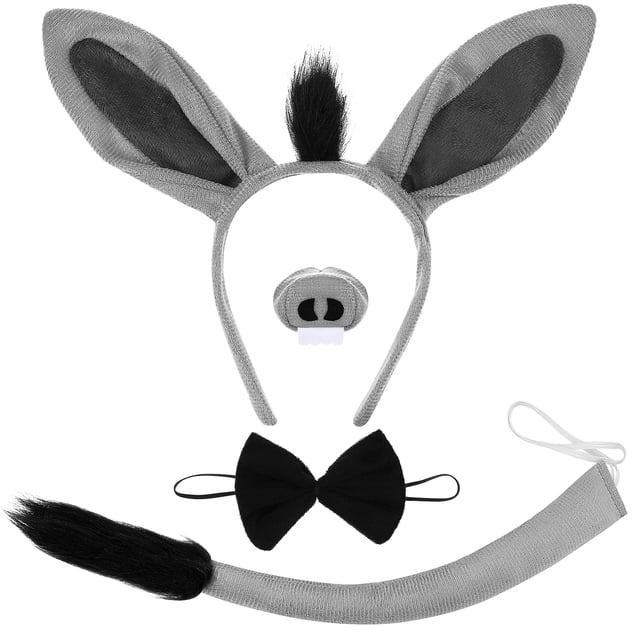 1 juego de accesorios de disfraces de burro, incluida la diadema de burro de la oreja de burro de la cola y la decoración de la nariz