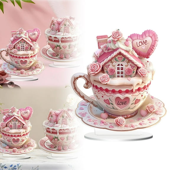 Desk Accessories Clearance! Heart Cup Acrylic Valentine's Day Desktop Ornament & Cake Decoration for Celebrations Valentines Day Decorations A Valentine's Day Cupcake Decoration