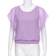 thumbnail image 6 of Delconic Womens Loose Fit Chiffon Blouse Short Sleeve Batwing Top Scoop Neck Lightweight Layered Shirt for Casual Wear Purple M, 6 of 9