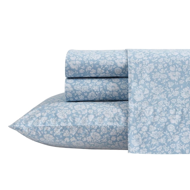 Juego de sábanas Laura Ashley de algodón percal Heirloom Ditzy Blue