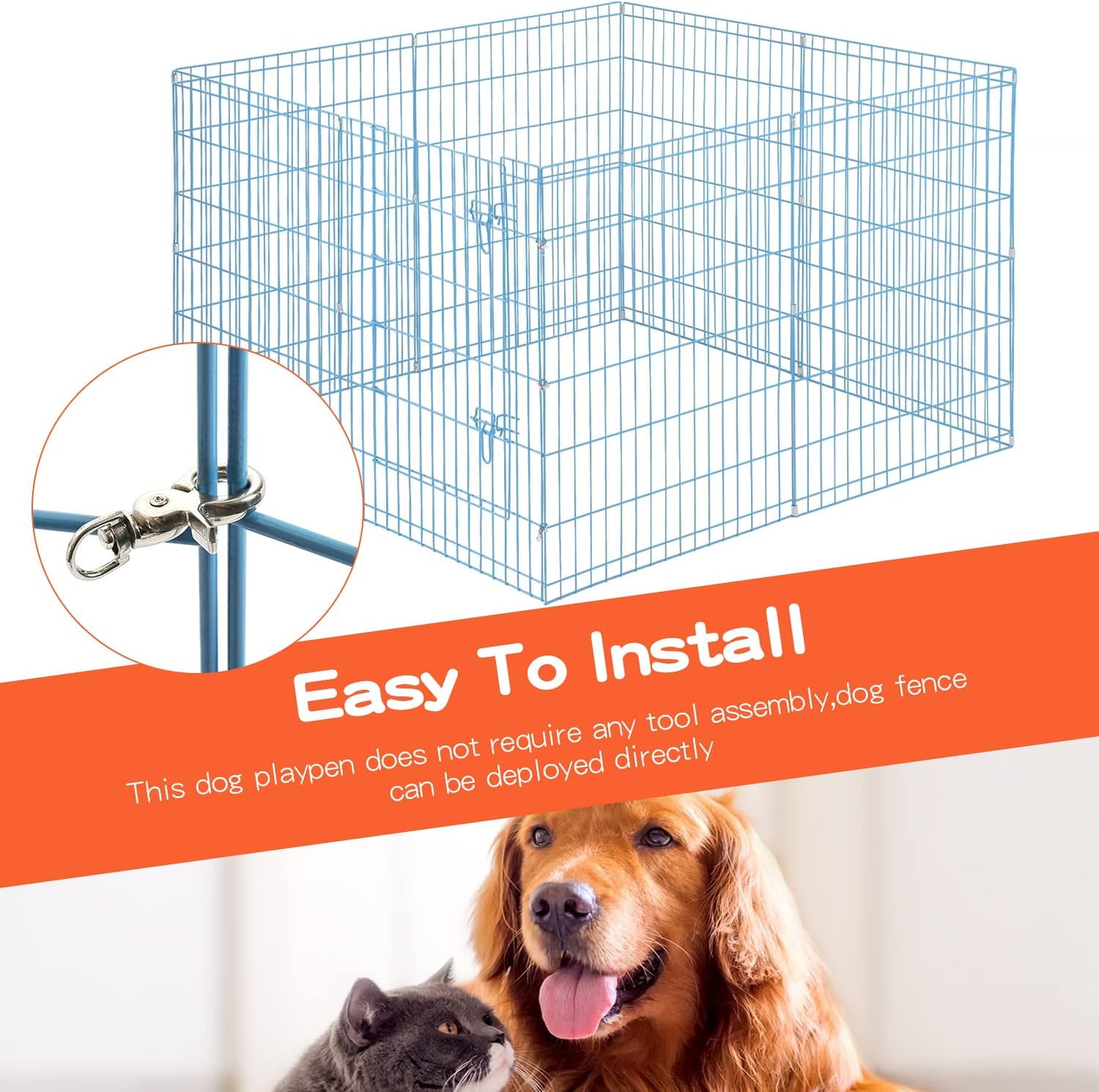 Dkelincs 42 inch Tall Dog Fence Outdoor Dog Playpens Portable Foldable Pet Crate Kennel-8 Panel, Blue