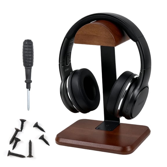 Walnut Wood Headphone Stand - Universal Desk Holder for Gaming Headsets and Headphones with Headbands