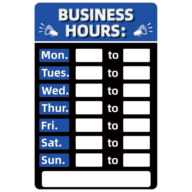 Señal de horario comercial Señales de horas de operación para ventana / puerta (azul)