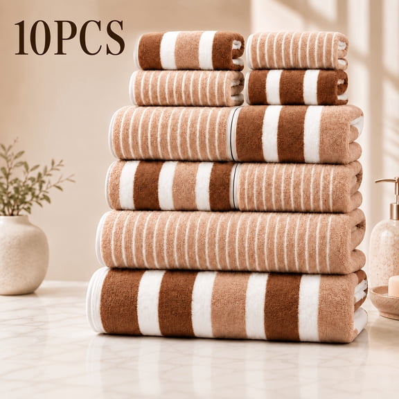 10-Piece Towel Set - 2 Bath Towels, 4 Hand Towels, 4 Face Towels, Absorbent Cotton, For Home, Guest, Bathroom