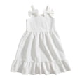 thumbnail image 2 of CUZIBR Toddler Baby Girls Sleeveless Bow Strap Dress Solid Color Square Collar Sleeveless Ruffled Tiered Party A-Line Dresses Summer Breathable Fashionable Swing Boho Beach Sundress,White,4-5 Years, 2 of 6