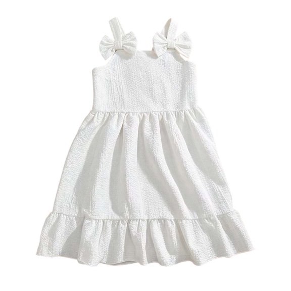 Krdevn Toddler Girls Bow Sleeveless Summer Dress Ruffle Hem Sundress,3-4 Years