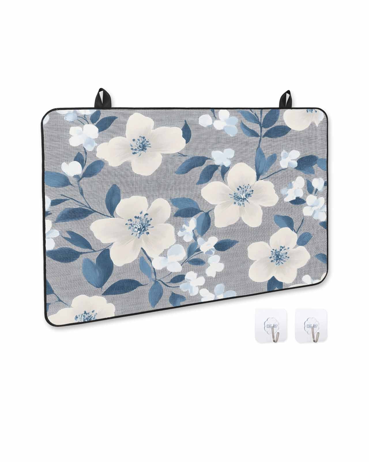 nqOlkjepod Large Induction Cooktop Protector Mat 36"x21", White Floral Stove Top Covers for Electric Stove, Vintage Pastoral Botanical Flowers Stove Burner Cover Mats, Glass Top Stove Cover