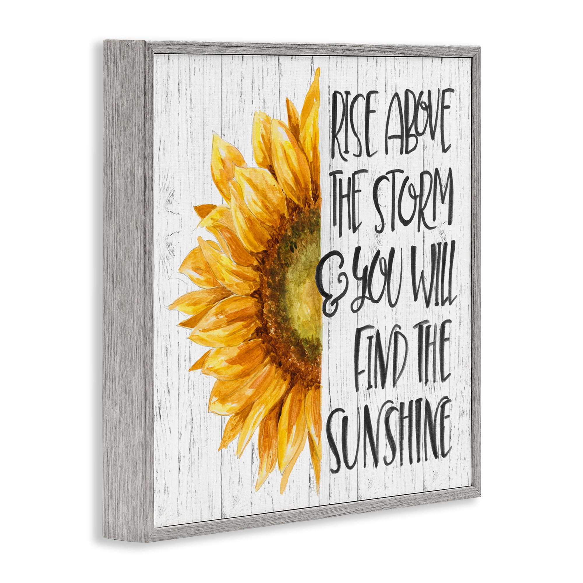 Stupell Industries Find Sunshine Motivational Sunflower Botanical & Floral Painting Gray Framed Art Print Wall Art, 12 x 12