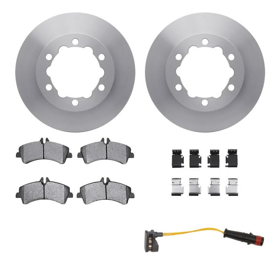 Dynamic Friction Company Rear Brake Rotors with Heavy Duty Brake Pads includes Sensor and Hardware 6222-63386