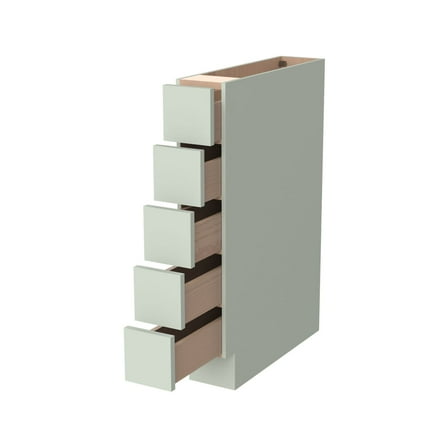 6 Inch Narrow Solid Wood 5-Drawer Assembled Base Cabinet for  Kitchen  , Jade Green Spice Organizer , W 6"x H 34.5" x D 24"