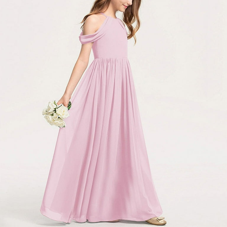 Qodauz Cold Shoulder Junior Bridesmaid Dress for Wedding Chiffon Flower Girl Piano Performance Flowy Elegant Halter Maxi Dress for 3-12 Years Pink - Walmart.com Qodauz Cold Shoulder Junior Bridesmaid Dress for Wedding Chiffon Flower Girl Piano Performance Flowy Elegant Halter Maxi Dress for 3-12 Years Pink - Walmart.com
