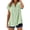 Green, variant on Women's Shirts Short Sleeve Button Up Plus Size Striped V Neck Roll Cuff Loose Top