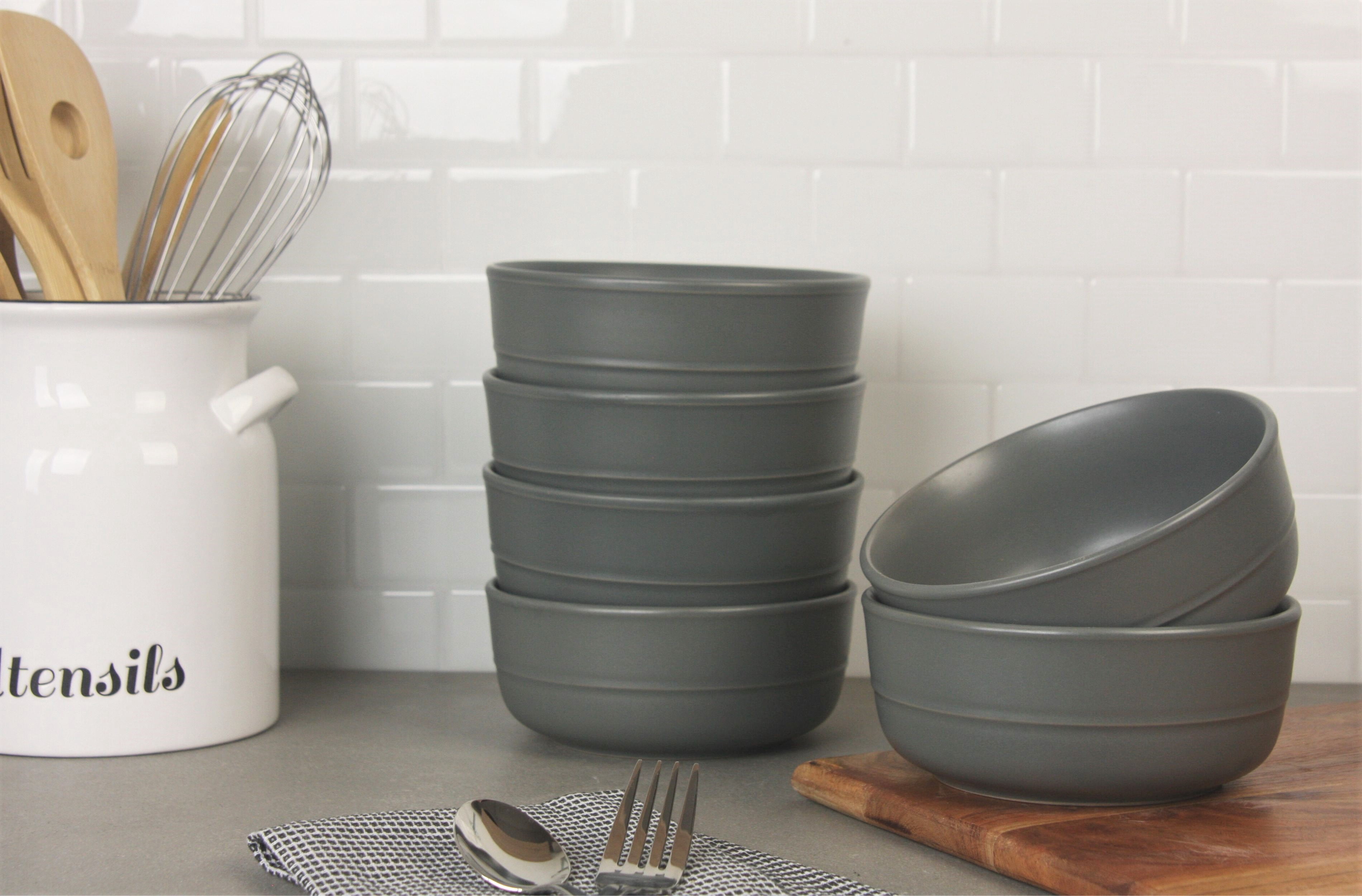 10 Strawberry Street Double Line 6.25"/24 oz Round Cereal Bowl, Set of 6, Matte Gray
