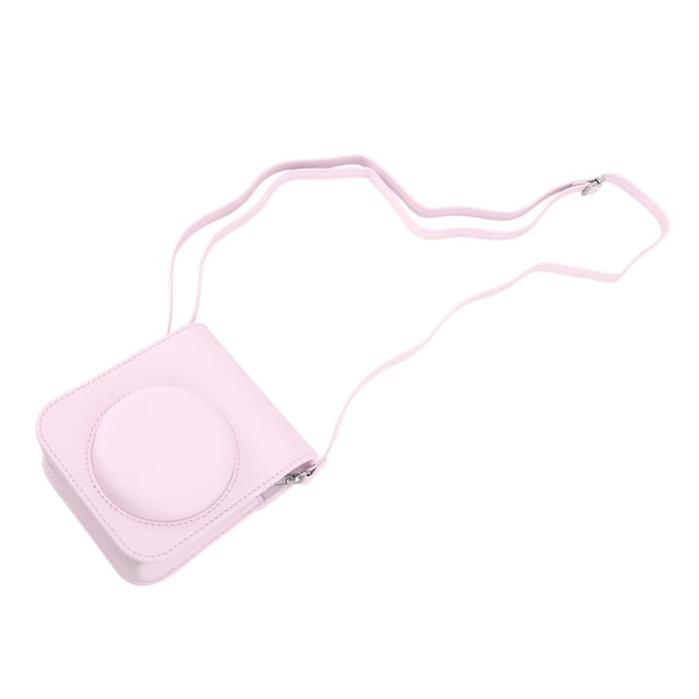 Mini bolsa protectora para cámara instantánea, funda de PU con correa de hombro ajustable para cámara Fujifilm Instax Mini 12, color rosa claro