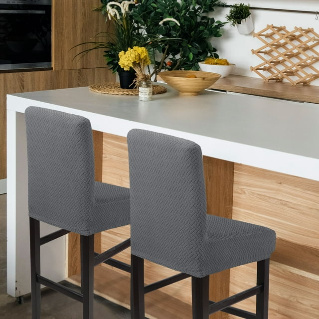 PiccoCasa Stretch Bar Stool Covers for Counter Short Back Chair Slipcovers Grey 2