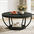 thumbnail image 1 of Fnova Table Basse avec Rangement à 2 Niveaux, Table Basse Ronde de 32 Pouces en Bois avec Pattes en Métal, Table Centrale de Style Rustique Moderne pour Salon, Noir Foncé, 1 of 16