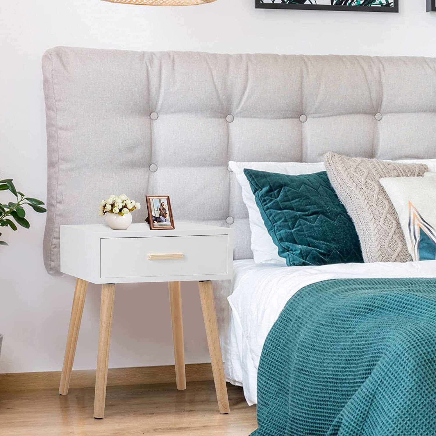 Private Jungle Set of 2 Wooden Side End Table with Solid Wood Legs, Nightstands Sofa Table w/Storage Drawer,White Private Jungle Set of 2 Wooden Side End Table with Solid Wood Legs, Nightstands Sofa Table w/Storage Drawer,White