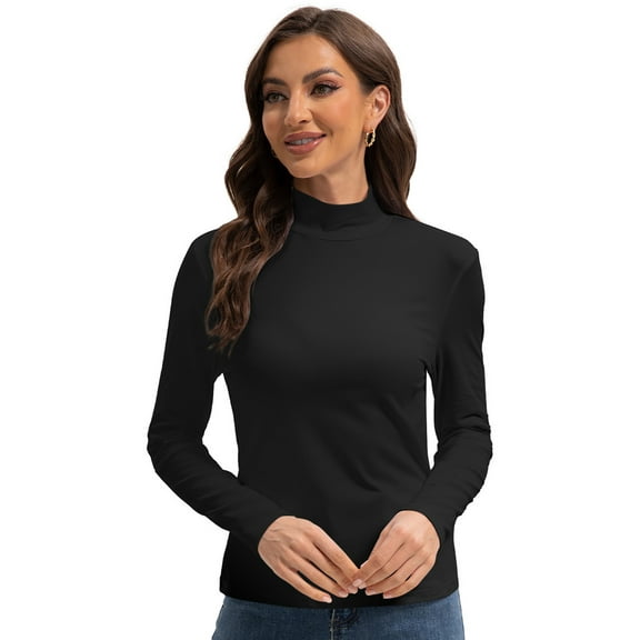 Women's Long Sleeve Mock Turtleneck Tops Casual Slim Fitted Lightweight Under Layer Pullover Shirts