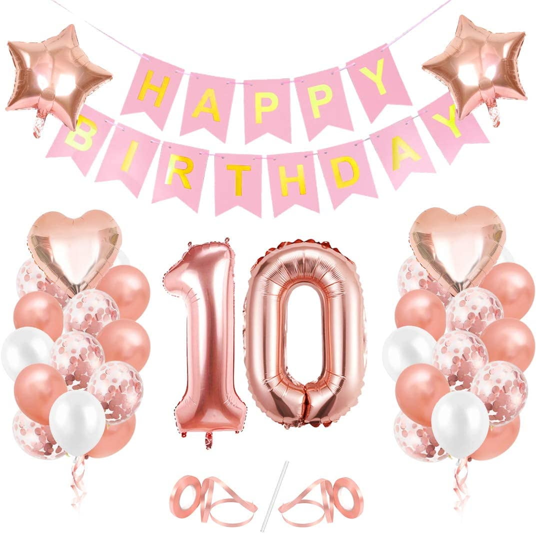 Rose Gold Number 10 Balloon for 10th Birthday, 40 Inch Giant Foil