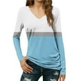 thumbnail image 2 of Fengqque Long Sleeve Color Blocking Shirts for Women V Neck T Shirts Slim Fit Tunic Tops Fashion Clothing Light Blue XXL(XXL), 2 of 7