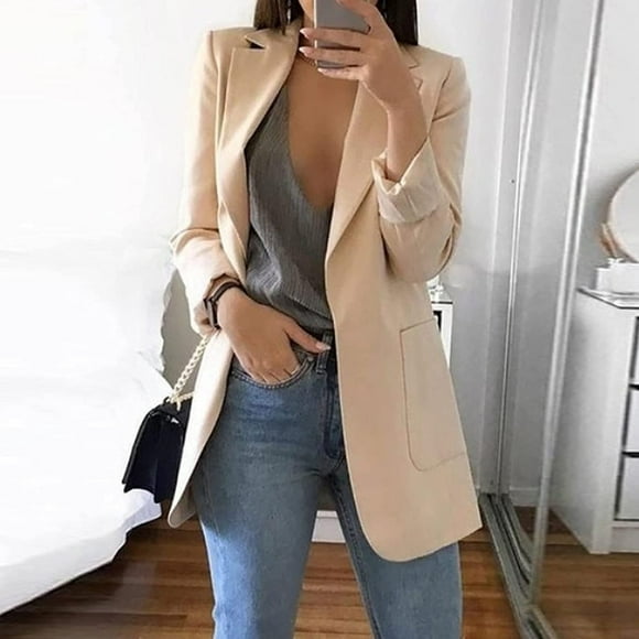 Meichang Womens Casual Blazers Open Front Long Sleeve Lapel Collar Business Work Office Jacket Plus Size One Button Blazer Coat S-5XL
